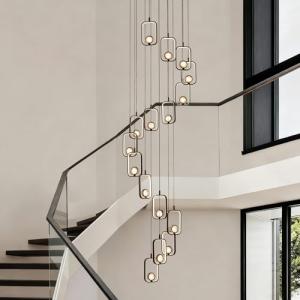 MOOONICHE 16 Lights Modern Staircase Chandelier Black Entryway High Ceiling Light Modern LED Chandelier16 Lights Black Crystal Light Fixture for Staircase Foyer Entryway Living Room