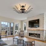 Semi Flush Mount Ceiling Light, 6-Light Modern Close to Ceiling Light Fixtures, 31.5" Kitchen Ceiling Lights Black Light Fixture for Dining Room Living Room Bedroom Bathroom Entryway Hallway Farmhouse