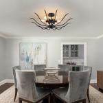 Semi Flush Mount Ceiling Light, 6-Light Modern Close to Ceiling Light Fixtures, 31.5" Kitchen Ceiling Lights Black Light Fixture for Dining Room Living Room Bedroom Bathroom Entryway Hallway Farmhouse