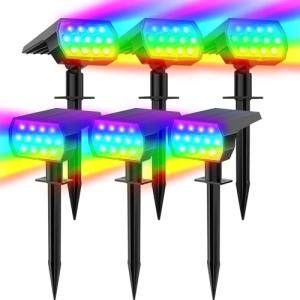 WELALO Solar Color Changing Spot Lights Outdoor, Waterproof Solar Halloween Lights, 7 Modes Multicolor RGB Landscape Spotlights for Garden Yard Driveway Lawn Patio Pathway Christmas Decorations 6 Pack
