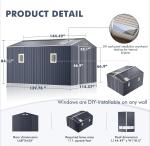 Metal Shed 10x12x7 FT, Sheds Outdoor Storage with Reinforcement, Natural Lighting Tool Sheds with Translucent Roof Panels, Windo