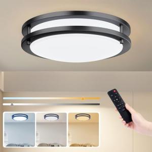 Kalium LED Ceiling Light with Remote 13 Inch Flush Mount Ceiling Light Fixture, 24W 3000K-6000K Adjustable Color Temperature, Dimmable Lighting Fixtures for Kitchen Bedroom Hardwired Installation