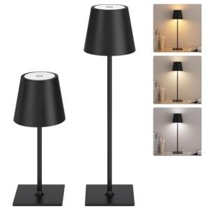 Kakanuo Cordless Rechargeable Table Lamp Black 5000mAh Battery Operated Lamps, 3 Colors Stepless Dimming Touch Lamp for Living Room, Kitchen Counter, Dining, Outdoor Patio, 2 Pack