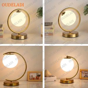 OUDELADI Brass Ring Glass Ball Table Lamp Modern Led Living Room Bedroom Hotel Home Decor Desk Lamp Eye Protection lamp