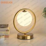 OUDELADI Brass Ring Glass Ball Table Lamp Modern Led Living Room Bedroom Hotel Home Decor Desk Lamp Eye Protection lamp