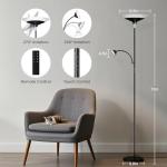 SIBRILLE Upgraded 2-in-1 Torchiere Floor Lamp, Dimmable Standing Lamp with Remote&Touch Control, 34W Brightness Adjustable Floor Reading Light, Black Modern Corner Lamp for Living Room Bedroom Office