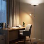 SIBRILLE Upgraded 2-in-1 Torchiere Floor Lamp, Dimmable Standing Lamp with Remote&Touch Control, 34W Brightness Adjustable Floor Reading Light, Black Modern Corner Lamp for Living Room Bedroom Office