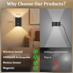 Battery-Operated Motion Sensor Wall Light: 5000mAh Rechargeable Wall Sconce Set of 2 Motion Sensored Closet Light Magnetic Stair Lights Indoor Wireless Wall Sconces Night Light for Bedroom Hallway