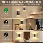 Battery-Operated Motion Sensor Wall Light: 5000mAh Rechargeable Wall Sconce Set of 2 Motion Sensored Closet Light Magnetic Stair Lights Indoor Wireless Wall Sconces Night Light for Bedroom Hallway