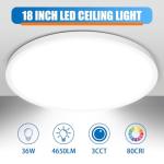 Allsmartlife LED Flush Mount Ceiling Light Fixture 1-Pack, 18 inch 36W 4650lm Flat Ceiling Light, 3000K/4000K/6500K, Round Ceiling Light Fixture for Bedroom, Living Room, Kitchen