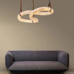 Spain Natural Marble Chandelier Light lustre Alabaster Shaped Brass Ceiling Leather Height adjustable for living room