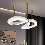 Spain Natural Marble Chandelier Light lustre Alabaster Shaped Brass Ceiling Leather Height adjustable for living room