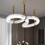 Spain Natural Marble Chandelier Light lustre Alabaster Shaped Brass Ceiling Leather Height adjustable for living room