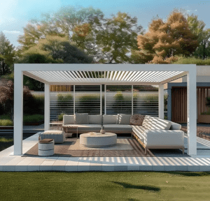 Outdoor electric aluminum louver roof waterproof dimmable LED lighting modern bioclimatic pergola