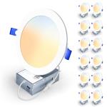 Veriligt 12 Pack 6 Inch 5CCT LED Recessed Light, Silm Canless Recessed Lighting, Dimmable, Damp Rated, 2700K-5000K Selectable, Wafer Ceiling Downlight with Junction Box, 1200LM, 12W 120V, ETL&FCC