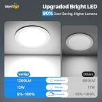Veriligt 12 Pack 6 Inch 5CCT LED Recessed Light, Silm Canless Recessed Lighting, Dimmable, Damp Rated, 2700K-5000K Selectable, Wafer Ceiling Downlight with Junction Box, 1200LM, 12W 120V, ETL&FCC
