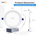 Veriligt 12 Pack 6 Inch 5CCT LED Recessed Light, Silm Canless Recessed Lighting, Dimmable, Damp Rated, 2700K-5000K Selectable, Wafer Ceiling Downlight with Junction Box, 1200LM, 12W 120V, ETL&FCC