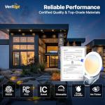 Veriligt 12 Pack 6 Inch 5CCT LED Recessed Light, Silm Canless Recessed Lighting, Dimmable, Damp Rated, 2700K-5000K Selectable, Wafer Ceiling Downlight with Junction Box, 1200LM, 12W 120V, ETL&FCC