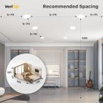 Veriligt 12 Pack 6 Inch 5CCT LED Recessed Light, Silm Canless Recessed Lighting, Dimmable, Damp Rated, 2700K-5000K Selectable, Wafer Ceiling Downlight with Junction Box, 1200LM, 12W 120V, ETL&FCC