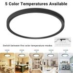 Fairdeer 2 Pack LED Flush Mount Ceiling Light,12Inch 24W,3000K/3500K/4000K/5000K/6500K 5 Color Temperatures Ceiling Light Fixture for Kitchen Porch Hallway Bedroom Bathroom and Closet,Black