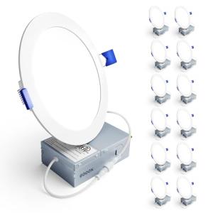 Ensenior 12 Pack 6 Inch LED Recessed Ceiling Light, Dimmable, 6000K Clear White, 1050LM 12W 120V, High Brightness Canless Wafer Downlight - ETL&FCC&IC