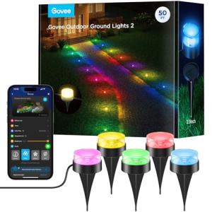 Govee Outdoor Ground Lights 2, 50ft Patio Decorations, 15 Pack RGBIC Pathway Lights with 100LM Warm White, IP67 Waterproof, 63 Scene Modes, Works with Alexa, Google Assistant