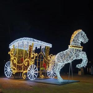 LED Outdoor 3D PVC Horse-Drawn Cart Themed Motif Light IP65 Landscape Wedding Holiday Decor for Diwali Christmas Decorations