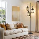 GHOOCEMLUX 68" Dimmable Floor Lamp, Farmhouse Standing Lamp with Elegant Metal Cage, Industrial Tall Tree Floor Lamps for Living Room, Bedroom, Study Room, Office (2000LM LED Bulbs Included) - Black