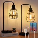 Edison 2-piece bedside table reading desk lamp with dual USB charging ports and sockets