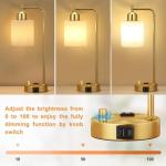 Innqoo Gold Lamp for Bedroom - Industrial Bedside Table Lamp with USB Port and Outlet, Fully Dimmable Nightstand Lamp with Opal Glass Shade, Small Desk Lamps for Home Office
