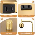 Innqoo Gold Lamp for Bedroom - Industrial Bedside Table Lamp with USB Port and Outlet, Fully Dimmable Nightstand Lamp with Opal Glass Shade, Small Desk Lamps for Home Office
