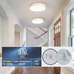 Yiisem Dimmable Wood LED Flush Mount Ceiling Light, 5CCT 2700K-6000K Modern Round Close to Ceiling Lighting Fixtures, Minimalist White Ceiling Lamp for Bedroom, Kitchen, Hallway, Laundry Room