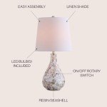 JONATHAN Y JYL1024A Mona 20.5" Mini LED Table Lamp, Cottage, Coastal, Transitional, Modern, Elegant, Office, Living Room, Family Room, Dining Room, Bedroom, Hallway, Foyer, Seashell