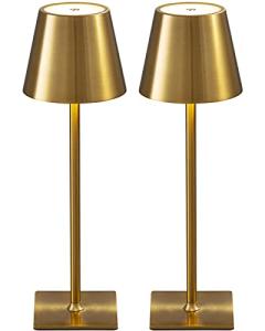 KDG 2 Pack Cordless Table Lamp,Portable LED Desk Lamp, 4000mAh Battery Operated, 3 Color Stepless Dimming Up, for Restaurant/Bedroom/Bars/Outdoor Party/Camping/Coffee Shop Night Light(Gold)