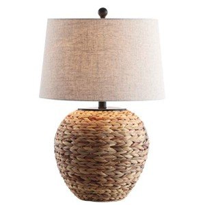 JONATHAN Y JYL6501A Alaro 24.5" Banana Leaf Basket LED Table Lamp Coastal Cottage Industrial Bedside Desk Nightstand for Bedroom Living Room Office College Bookcase LED Bulb Included, Natural