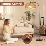 Brilvibera Rattan Floor Lamps for Living Room, Boho Standing Lamps with Rattan& Linen Double Shades, Arc Lamps Floor Standing with 9W Bulb, Foot Switch, Bohemian Floor Lamps for Bedroom, Office