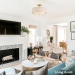 CALOKES 16" Double Drum Gold 3-Light Semi Flush Mount Ceiling Light, Classic Fabric Linen Shade Design for Living Room, Bedroom, Kitchen, Dining Room, Hallway and Entryway