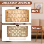 Brilvibera Rattan Floor Lamps for Living Room, Boho Standing Lamps with Rattan& Linen Double Shades, Arc Lamps Floor Standing with 9W Bulb, Foot Switch, Bohemian Floor Lamps for Bedroom, Office