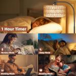 Brilvibera Rattan Floor Lamps for Living Room, Boho Standing Lamps with Rattan& Linen Double Shades, Arc Lamps Floor Standing with 9W Bulb, Foot Switch, Bohemian Floor Lamps for Bedroom, Office