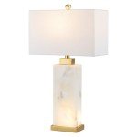JONATHAN Y JYL6201A Elizabeth 27.5" Alabaster LED Table Lamp Coastal Contemporary Bedside Desk Nightstand Lamp for Bedroom Living Room Office College Bookcase LED Bulb Included, White/Gold Leaf