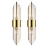 SHAWNKEY 2-Light Modern Brushed Titanium Gold Wall Sconce with Clear Glass Crystal Luxury Wall Light Fixtures for Bedroom Living Room Bathroom Vanity Mirror Light Fixtures Set of 2