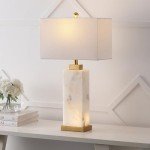 JONATHAN Y JYL6201A Elizabeth 27.5" Alabaster LED Table Lamp Coastal Contemporary Bedside Desk Nightstand Lamp for Bedroom Living Room Office College Bookcase LED Bulb Included, White/Gold Leaf