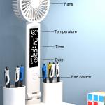 Rechargeable Table Lamp for Study, Desk Lamp Reading Light Led Table Light with Fan, Led Clock Dispaly Reading Lamp