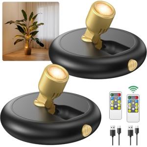 Ler0ktr Rechargeable Battery LED Spotlight Indoor: Wireless Mini Art Accent Spot Lights with Timer Remote - Small Dimmable Uplight for Plants Display Painting Dartboard Artwork Portrait Closet