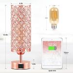 Hong-in Crystal Table Lamp - 3-Way Dimmable Touch Control, Rose Gold Bedside Lamp with USB C and A Ports, Nightstand Light for Living Room, Bedroom, Home Office (Bulb Included)