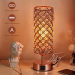 Hong-in Crystal Table Lamp - 3-Way Dimmable Touch Control, Rose Gold Bedside Lamp with USB C and A Ports, Nightstand Light for Living Room, Bedroom, Home Office (Bulb Included)