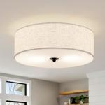 CALOKES Flush Mount Ceiling Light Fixture, 13" Close to Ceiling Light with Beige Fabric Linen Drum Shade, 2-Light Modern Round Ceiling Light for Bedroom Hallway Dining Kitchen