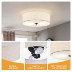 CALOKES Flush Mount Ceiling Light Fixture, 13" Close to Ceiling Light with Beige Fabric Linen Drum Shade, 2-Light Modern Round Ceiling Light for Bedroom Hallway Dining Kitchen