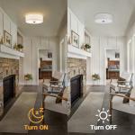 CALOKES Flush Mount Ceiling Light Fixture, 13" Close to Ceiling Light with Beige Fabric Linen Drum Shade, 2-Light Modern Round Ceiling Light for Bedroom Hallway Dining Kitchen