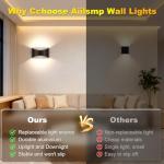 Aiilsmp 4 Pack Black Modern LED Wall Sconce Indoor Wall Lights Hardwired Up and Down Wall Mount Light for Living Room Bedroom Corridor Hallway Conservatory Warm White 3000K(with G9 Bulbs)